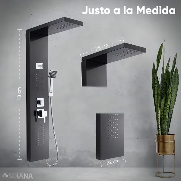 Regadera Panel de Ducha Modelo Young con Panel LED Regadera de Mano Salida de Agua Modo Lluvia e Hidromasaje