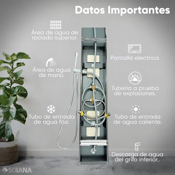 Regadera Panel de Ducha Modelo Young con Panel LED Regadera de Mano Salida de Agua Modo Lluvia e Hidromasaje