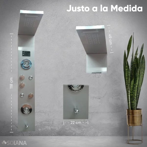 Regadera Panel de Ducha Modelo Petra Plus con Panel LED Regadera de Mano Salida de Agua Modo Lluvia e Hidromasaje