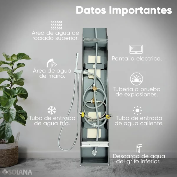 Regadera Panel de Ducha Modelo Petra Plus con Panel LED Regadera de Mano Salida de Agua Modo Lluvia e Hidromasaje