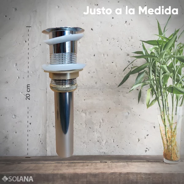 Contra Push de Lavabo sin Rebosadero Solana Modelo Roma De Acero Inoxidable 304 / Desagüe Completo Universal Cromo Tubular Con Sistema Pop Up