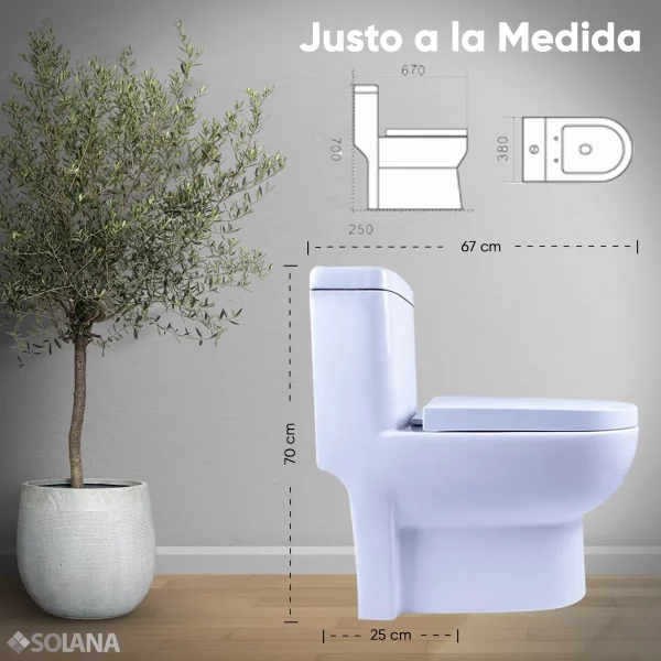 Inodoro / Taza De Baño Cerámica a 1 Pieza Solana TT7923 Montada Sobre Piso De 67x38x70 Cm / Alta Densidad A Prueba De Gérmenes Con Botón Doble Descarga de Agua