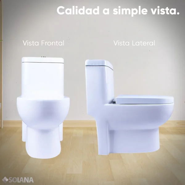 Inodoro / Taza De Baño Cerámica a 1 Pieza Solana TT7923 Montada Sobre Piso De 67x38x70 Cm / Alta Densidad A Prueba De Gérmenes Con Botón Doble Descarga de Agua