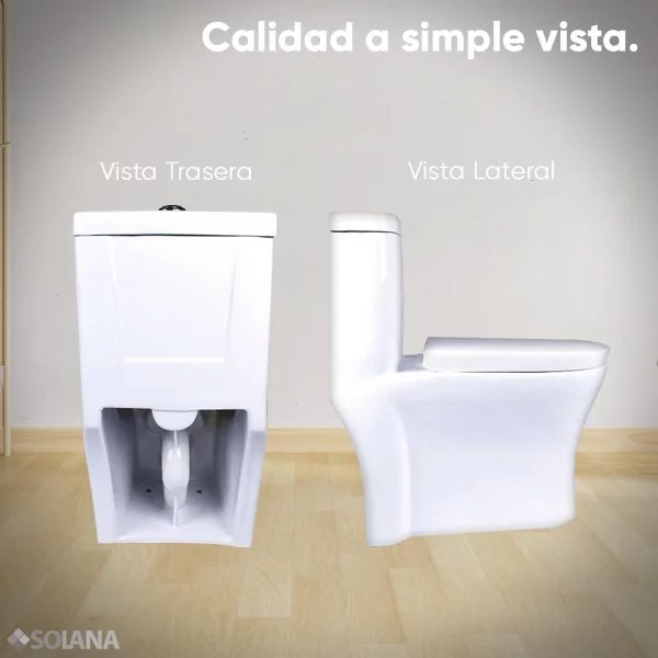 Inodoro / Taza De Baño Cerámica a 1 Pieza Solana TT7924 Montada Sobre Piso De 68x36x76 Cm / Alta Densidad A Prueba De Gérmenes Con Botón Doble Descarga de Agua